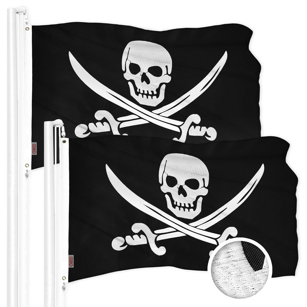 G128 2 Pack: Pirate Jolly Roger Swords Flag | 1x1.5 Ft | ToughWeave Series Embroidered 300D Polyester | Novelty Flag, Embroidered Design, Indoor/Outdoor, Brass Grommets